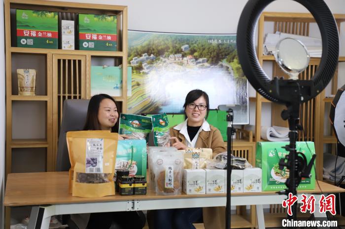 安福县洋溪镇枧田村，电商培训中心正在进行农产品直播。　安福县委统战部供图
